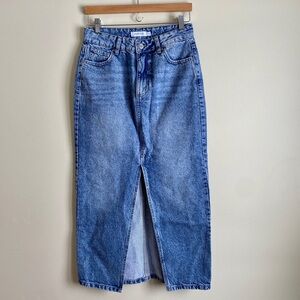 Blue Denim Maxi Skirt w/ Front Slit 36"L